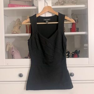 WHBM Black v neck sleeveless bandage side zip top